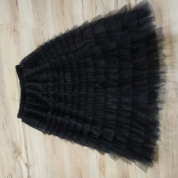 Women's Black Tulle Skirt Elastic Layered Skirt Mesh A-Line Midi Tiered OS - Picture 6 of 6